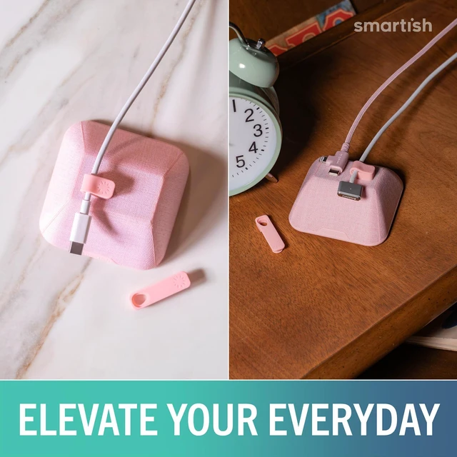 Alt view image 4 of 7 - Magnetic Cord Holder, Cable Wrangler, Nightstand & Desk Organizer Holds 5 Cords, 2 Cable Clips, Weighted Base, Charger Keeper, Phone Charging Cable Management, Home Office Accessories, Pink