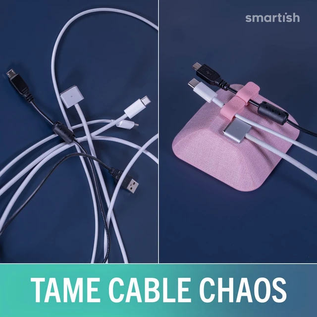Alt view image 7 of 7 - Magnetic Cord Holder, Cable Wrangler, Nightstand & Desk Organizer Holds 5 Cords, 2 Cable Clips, Weighted Base, Charger Keeper, Phone Charging Cable Management, Home Office Accessories, Pink