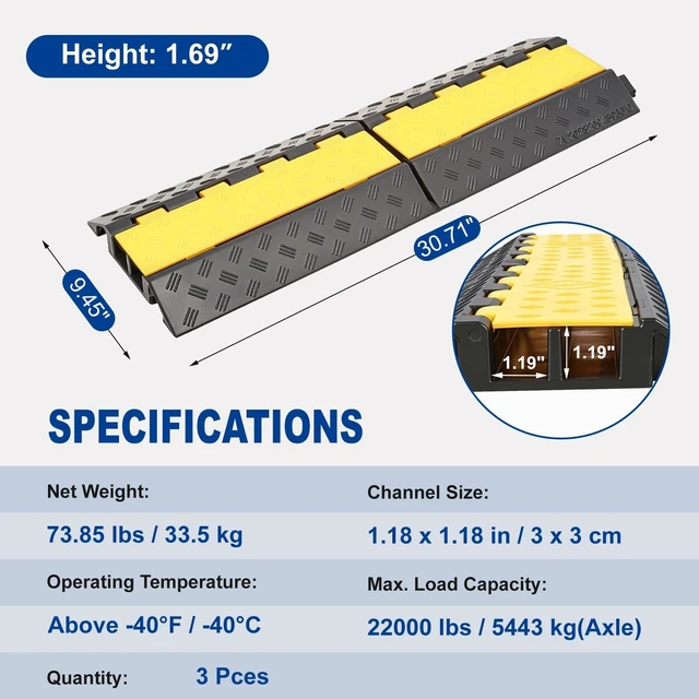 Alt view image 2 of 7 - Rubber Ramp Cable Protector Ramps Wire Hose Protective 2 Channel Traffic Rubber Plastic Cord Cover Speed Bump for Asphalt Concrete Gravel Driveway Outdoor(3 Pack Foldable 2 Channel)