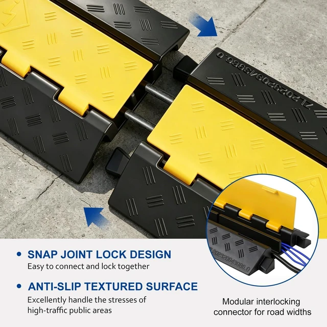 Alt view image 3 of 7 - Rubber Ramp Cable Protector Ramps Wire Hose Protective 2 Channel Traffic Rubber Plastic Cord Cover Speed Bump for Asphalt Concrete Gravel Driveway Outdoor(3 Pack Foldable 2 Channel)