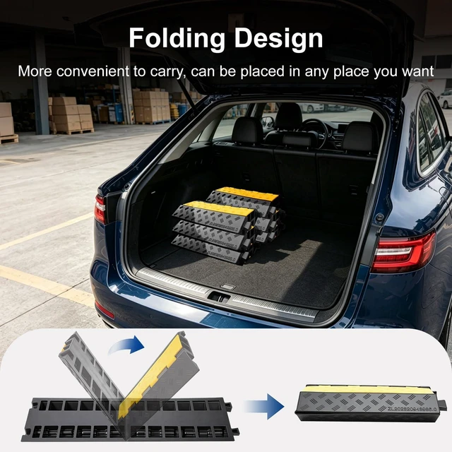Alt view image 4 of 7 - Rubber Ramp Cable Protector Ramps Wire Hose Protective 2 Channel Traffic Rubber Plastic Cord Cover Speed Bump for Asphalt Concrete Gravel Driveway Outdoor(3 Pack Foldable 2 Channel)