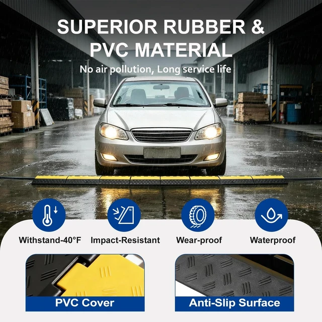 Alt view image 6 of 7 - Rubber Ramp Cable Protector Ramps Wire Hose Protective 2 Channel Traffic Rubber Plastic Cord Cover Speed Bump for Asphalt Concrete Gravel Driveway Outdoor(3 Pack Foldable 2 Channel)