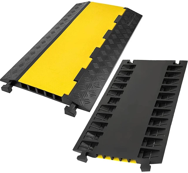 Main image of 5 Channel Cable Protectors Ramp, 2Pack Cable Ramps,18000lbs Capacity Heavy Duty Rubber Driveway Traffic Speed Bumps Hose Cord Cable Protector Ramp for Wire/Hose/Pipe Hider