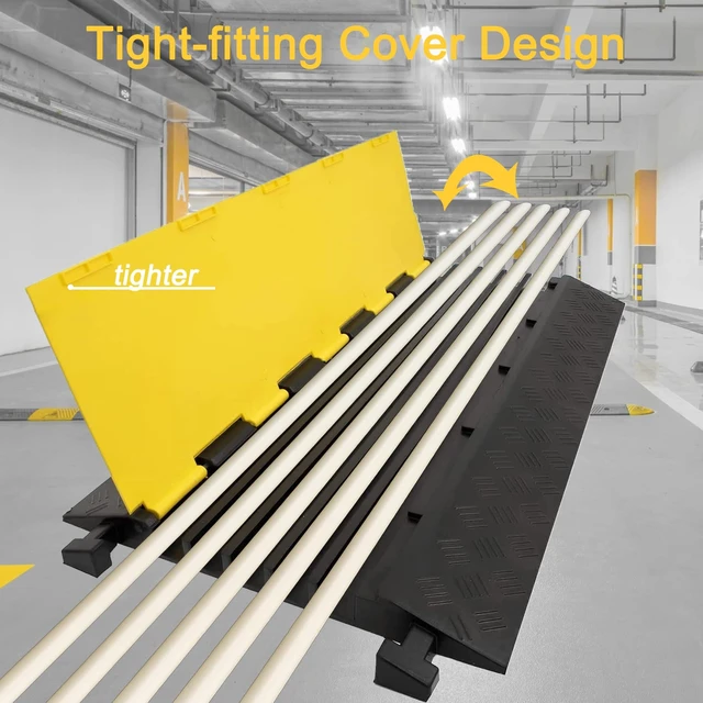 Alt view image 4 of 7 - 5 Channel Cable Protectors Ramp, 2Pack Cable Ramps,18000lbs Capacity Heavy Duty Rubber Driveway Traffic Speed Bumps Hose Cord Cable Protector Ramp for Wire/Hose/Pipe Hider