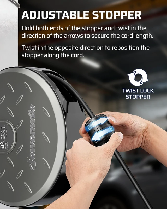 Alt view image 6 of 7 - Ceiling/Wall Mount Retractable Extension Cord Reel with 30FT Cord 16/3 SJTW Power Cord, 3 Lighted Triple Outlets, Work for Garage Shop, 10 Amp Circuit Breaker, Metal Plate, ETL Listed, Silver