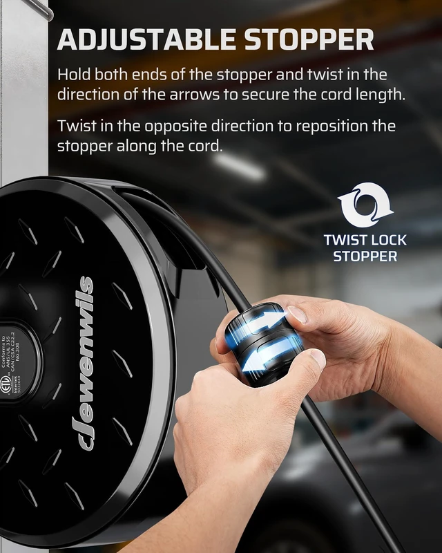 Alt view image 6 of 7 - Ceiling/Wall Mount Retractable Extension Cord Reel with 30FT Cord 16/3 SJTW Power Cord, 3 Lighted Triple Outlets, Works for Garage Shop, 10 Amp Circuit Breaker, Metal Plate, ETL Listed, Black