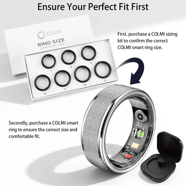 Alt view image 2 of 7 - R10 Smart Ring, Sleep Health & Skin Temperature & 5ATM(Silver, 8) Smart Health Ring for Women, Protective Case, No Subscription Fee, Heart Rate Monitoring, Fitness Tracker