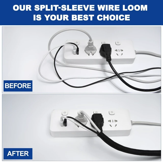 Alt view image 6 of 7 - Split-Sleeve Wire Loom for High-Temperature Automotive Harness and Home Cable Management, 25ft - 1.25 inch Braided Cable Management Sleeve Cord Protector, Self-Wrapping Split Wire Loom