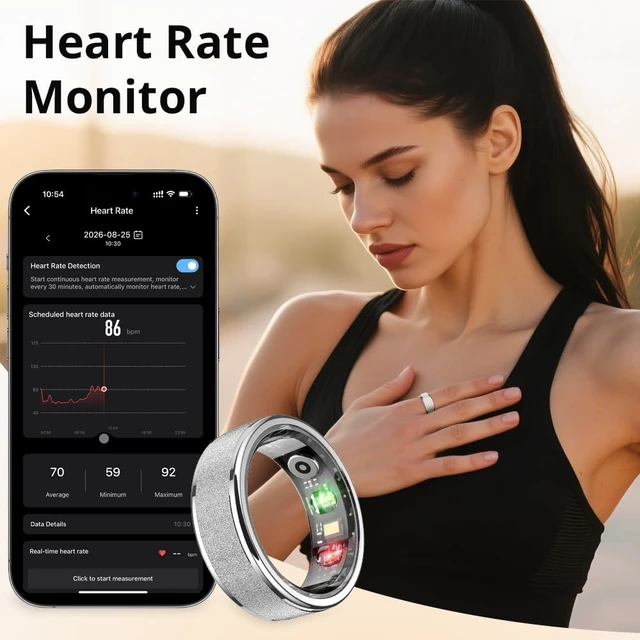 Alt view image 7 of 7 - R10 Smart Ring, Sleep Health & Skin Temperature & 5ATM(Silver, 10) Smart Health Ring for Women, Protective Case, No Subscription Fee, Heart Rate Monitoring, Fitness Tracker