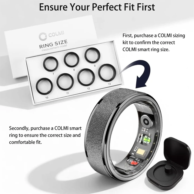 Alt view image 2 of 6 - R10 Smart Ring, Sleep Health & Skin Temperature & 5ATM(Black, 9) Smart Health Ring for Women, Protective Case, No Subscription Fee, Heart Rate Monitoring, Fitness Tracker