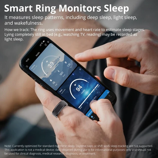 Alt view image 3 of 6 - R10 Smart Ring, Sleep Health & Skin Temperature & 5ATM(Black, 9) Smart Health Ring for Women, Protective Case, No Subscription Fee, Heart Rate Monitoring, Fitness Tracker