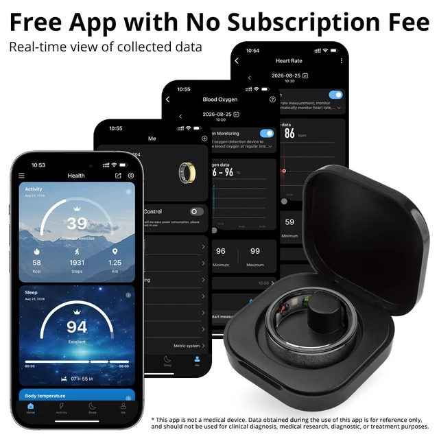 Alt view image 5 of 6 - R10 Smart Ring, Sleep Health & Skin Temperature & 5ATM(Black, 9) Smart Health Ring for Women, Protective Case, No Subscription Fee, Heart Rate Monitoring, Fitness Tracker