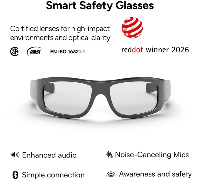 Alt view image 2 of 7 - Armor Smart Safety Glasses, TR90 Frame, Light Adaptive Lenses, Open Ear Speakers & Microphone - ANSI Z87.1