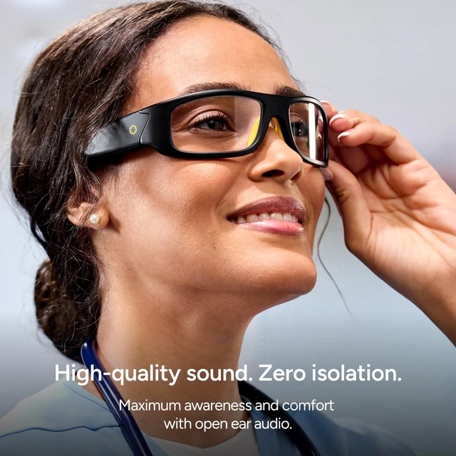 Alt view image 4 of 7 - Armor Smart Safety Glasses, TR90 Frame, Light Adaptive Lenses, Open Ear Speakers & Microphone - ANSI Z87.1