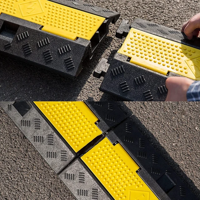 Alt view image 4 of 7 - Cable Ramp 4 Pack 2 Channel 11000lbs axle Capacity Floor Cable Cord Protector, Black & Yellow Speed Bumps Hose Protector Ramps for Wire/Hose/Pipe Hider Driveway &Outdoor 40x10x2 inch(L x W x H)
