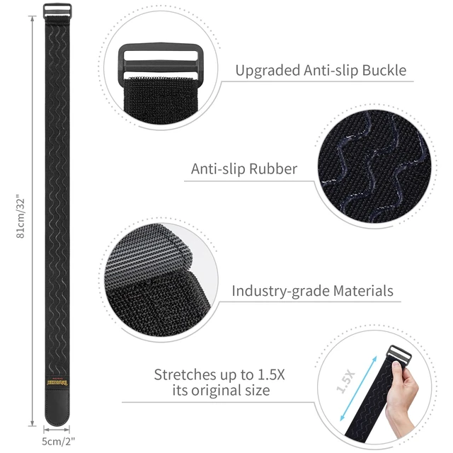 Alt view image 3 of 7 - Elastic Cinch Straps with Anti-Slip Strips, 32'' x 2'' (4 Pack) Multipurpose Hook and Loop Bundling Straps for Hose, Cords, Bike, Luggage, Camping, Yoga Mats