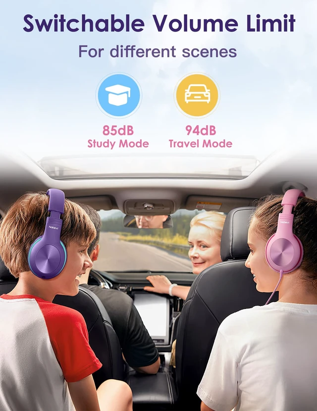 Alt view image 6 of 7 - Headphones for Kids for School, Kids Headphones with Microphone, Sharing Function, 85dB/94dB Safe Volume Limit, HD Sound, Over Ear Kid Headphone for School, On-line Study, Travel, Purple