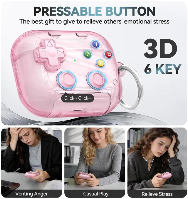 Alt view image 3 of 7 - for AirPods Pro 3 Case Cover 2025 with Safety Lock-Clear Pink with Pressable Button, As Phone Stand,Two-Piece Design,Support Wireless,Cool Funny Gifts Case for Women Men to Relief Stress
