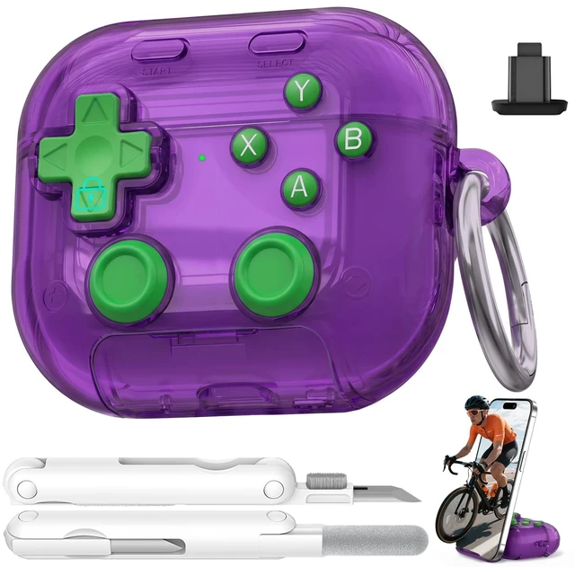 Main image of for AirPods 5/4 Case (2026/2024) with Safety Lock-Clear Purple with Pressable Button, As Phone Stand,Two-Piece Design,Support Wireless,Cool Funny Gifts Case for Women Men to Relief Stress
