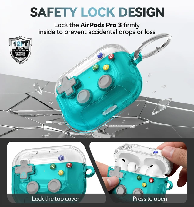 Alt view image 4 of 7 - for AirPods Pro 3 Case Cover 2025 with Safety Lock-Clear Blue with Pressable Button, As Phone Stand,Two-Piece Design,Support Wireless,Cool Funny Gifts Case for Women Men to Relief Stress