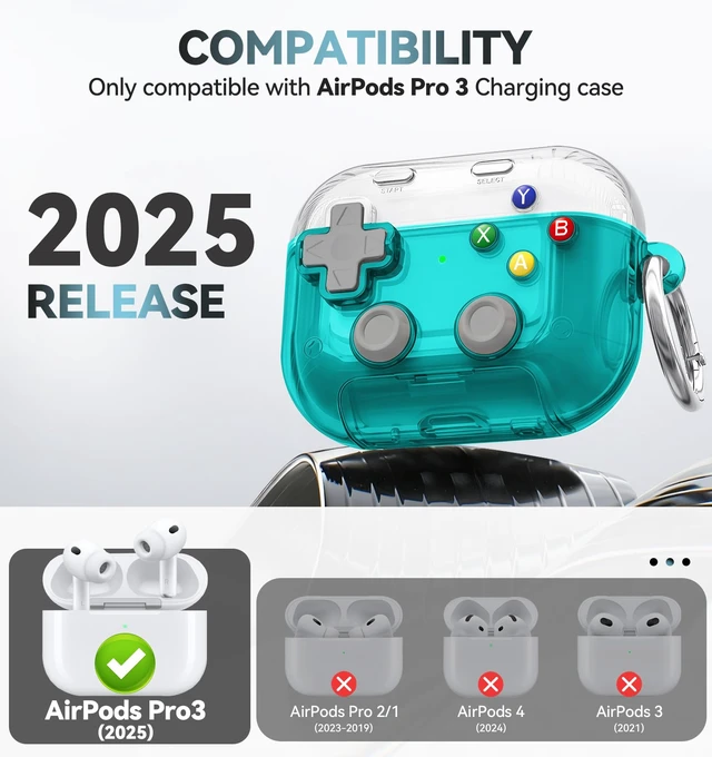 Alt view image 2 of 7 - for AirPods Pro 3 Case Cover 2025 with Safety Lock-Clear Blue with Pressable Button, As Phone Stand,Two-Piece Design,Support Wireless,Cool Funny Gifts Case for Women Men to Relief Stress