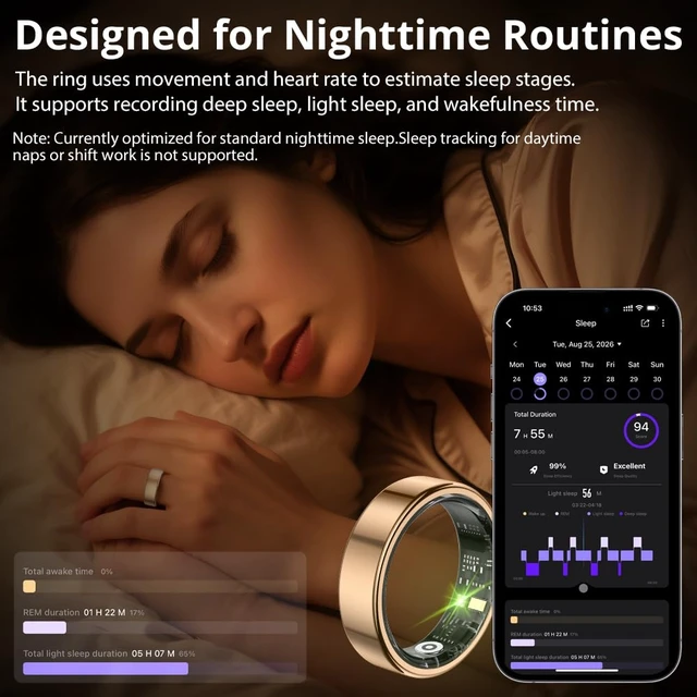 Alt view image 3 of 7 - Smart Ring for Women, Health Tracker & 5ATM, R02. (Rose Gold, 12#) No Subscription Fee & Skin Temperature, Heart Rate, Blood Oxygen, Sleep Health Monitoring, Sports Tracking, Menstrual Cycle