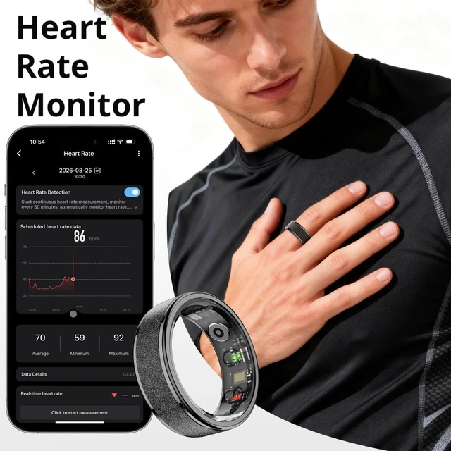 Alt view image 7 of 7 - R10 Smart Ring, Sleep Health & Skin Temperature & 5ATM(Black, 11) Smart Health Ring for Women, Protective Case, No Subscription Fee, Heart Rate Monitoring, Fitness Tracker