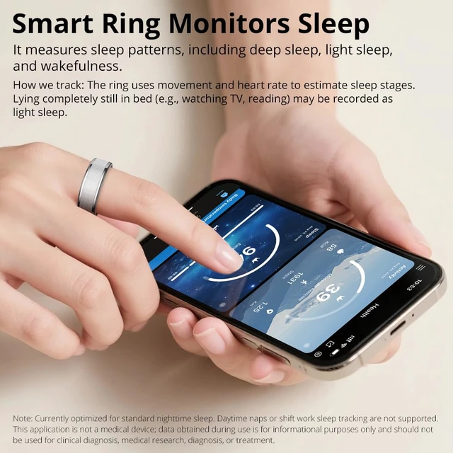 Alt view image 3 of 7 - R10 Smart Ring, Sleep Health & Skin Temperature & 5ATM(Silver, 8) Smart Health Ring for Women, Protective Case, No Subscription Fee, Heart Rate Monitoring, Fitness Tracker