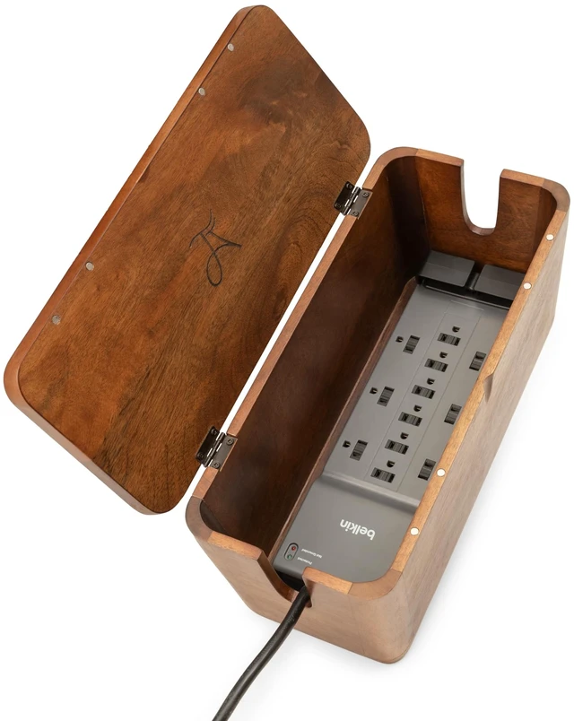 Main image of Extra Large Cable Management Box, Power Strip & Cord Hider, Desk Organizer 7 in Tall for Bulky Adapters and Plugs, Hides Surge Protector and Charging Station, Handmade Mango Wood