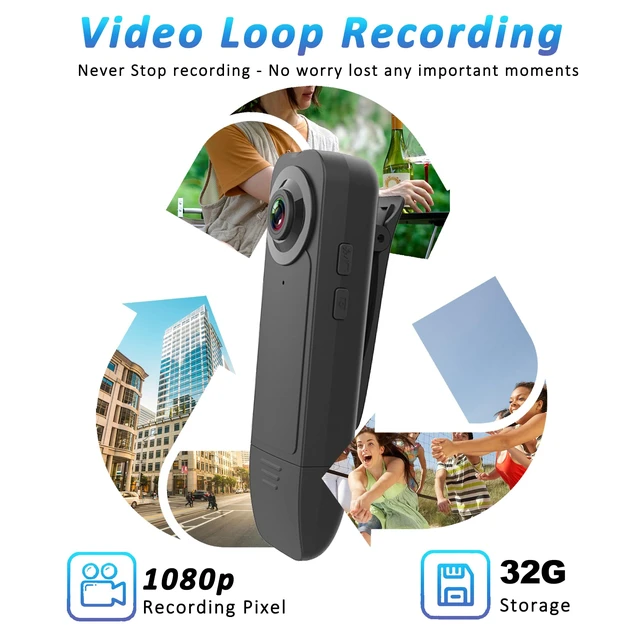 Alt view image 3 of 6 - Mini Body Camera with Audio & Video Recording - Small POV Cam 1080P with 16G Card - Wearable Personal Portable Cameras Recorder DV - Night Version Camcorder for Security Work Records Guard Traveling
