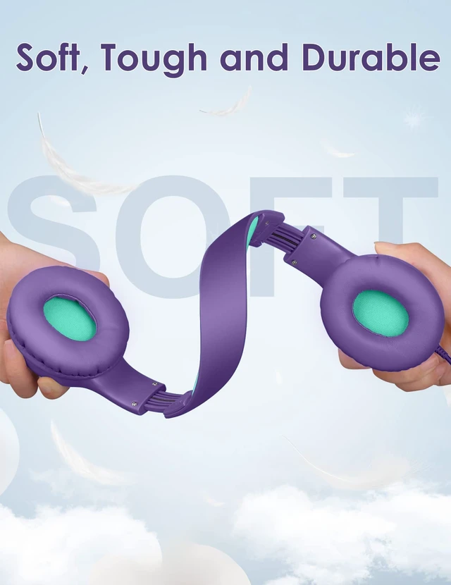 Alt view image 3 of 7 - Headphones for Kids for School, Kids Headphones with Microphone, Sharing Function, 85dB/94dB Safe Volume Limit, HD Sound, Over Ear Kid Headphone for School, On-line Study, Travel, Purple