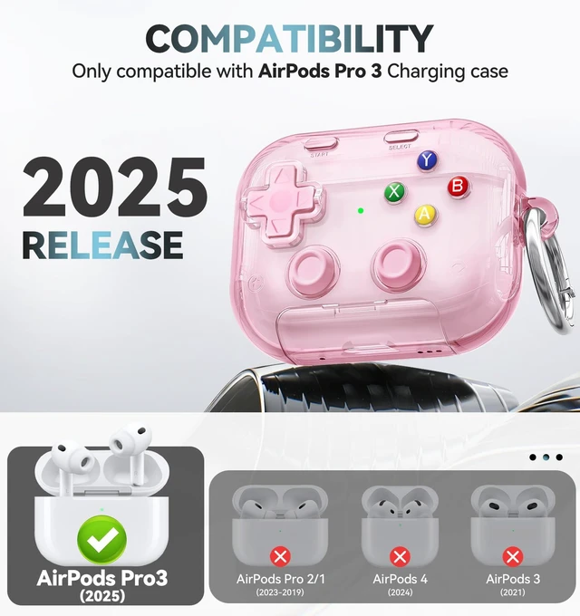 Alt view image 2 of 7 - for AirPods Pro 3 Case Cover 2025 with Safety Lock-Clear Pink with Pressable Button, As Phone Stand,Two-Piece Design,Support Wireless,Cool Funny Gifts Case for Women Men to Relief Stress