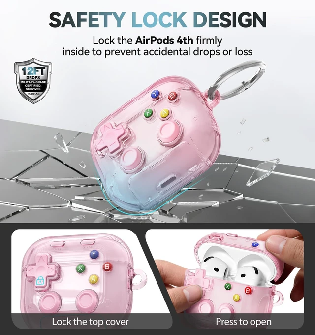 Alt view image 5 of 7 - for AirPods Pro 3 Case Cover 2025 with Safety Lock-Clear Pink with Pressable Button, As Phone Stand,Two-Piece Design,Support Wireless,Cool Funny Gifts Case for Women Men to Relief Stress