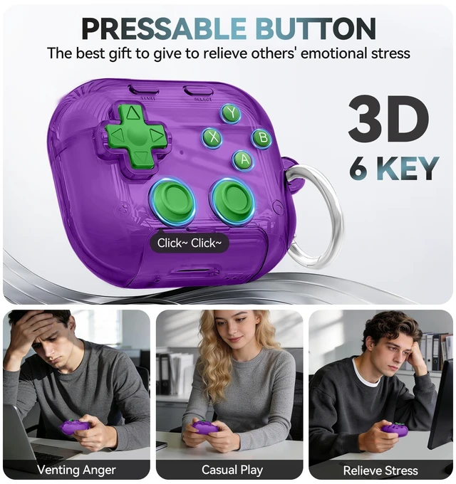 Alt view image 3 of 7 - for AirPods 5/4 Case (2026/2024) with Safety Lock-Clear Purple with Pressable Button, As Phone Stand,Two-Piece Design,Support Wireless,Cool Funny Gifts Case for Women Men to Relief Stress