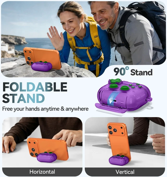 Alt view image 4 of 7 - for AirPods 5/4 Case (2026/2024) with Safety Lock-Clear Purple with Pressable Button, As Phone Stand,Two-Piece Design,Support Wireless,Cool Funny Gifts Case for Women Men to Relief Stress