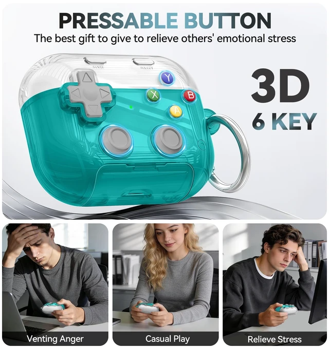 Alt view image 3 of 7 - for AirPods Pro 3 Case Cover 2025 with Safety Lock-Clear Blue with Pressable Button, As Phone Stand,Two-Piece Design,Support Wireless,Cool Funny Gifts Case for Women Men to Relief Stress