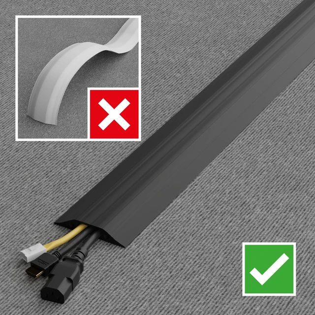 Alt view image 7 of 7 - 30ft Floor Cord Cover, Made in USA Linkable Cable Protector, Hide Extension Cords, Protect Cords, Prevent Cable Trips, Cord Hider, Heavy Duty - Cord Cavity = 1.18" (W) x 0.39" (H) - Black