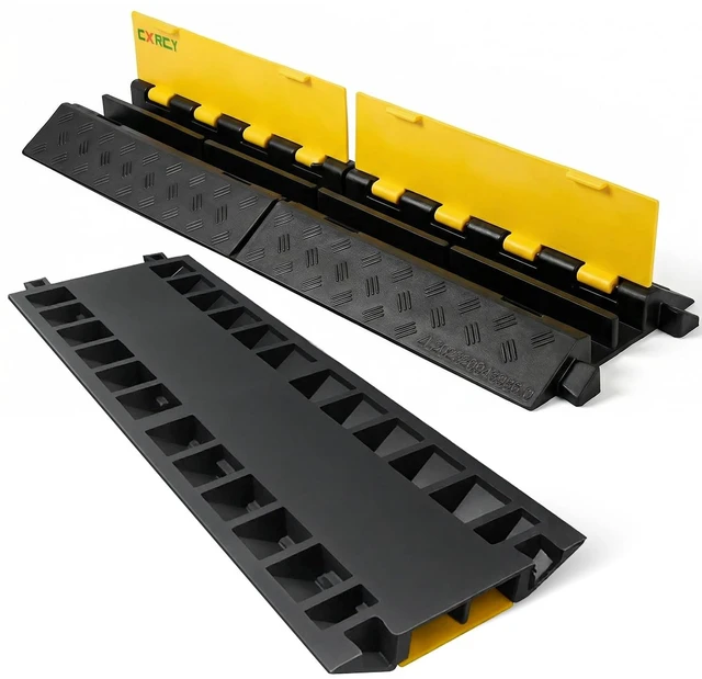 Main image of Cable Ramp 2 Pack 2 Channel 22000lbs Axle Capacity Floor Cable Cord Protector, Black & Yellow Speed Bumps Hose Protector Ramps for Wire/Hose/Pipe Hider Driveway &Outdoor 30.7L x 9.45W x 1.69H in