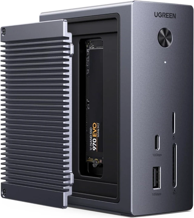 Main image of UGREEN Revodok NVMe Docking Station 10-in-1 USB-C Hub 4K@60Hz HDMI, M.2 NVMe SSD Enclosure, 10Gbps USB-C/A, 100W PD Charging, Gigabit Ethernet, SD/TF for MacBook M5, Mac mini M4, Windows Laptop