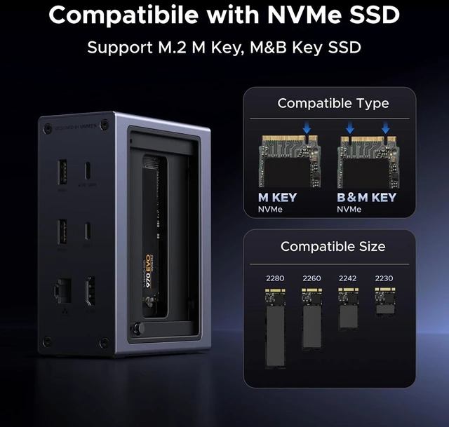 Alt view image 4 of 7 - UGREEN Revodok NVMe Docking Station 10-in-1 USB-C Hub 4K@60Hz HDMI, M.2 NVMe SSD Enclosure, 10Gbps USB-C/A, 100W PD Charging, Gigabit Ethernet, SD/TF for MacBook M5, Mac mini M4, Windows Laptop
