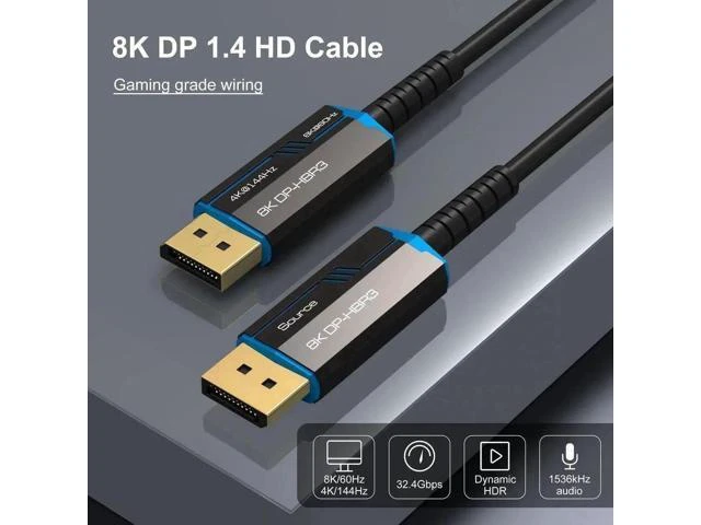 Alt view image 13 of 14 - Fiber DisplayPort Cable 6.6ft,Fiber Optic Displayport 1.4 Cable Supports 8K@60Hz, 4K@144Hz, 32.4Gbps, Slim and Flexible Fiber DP to DP Cable 6.6 ft.