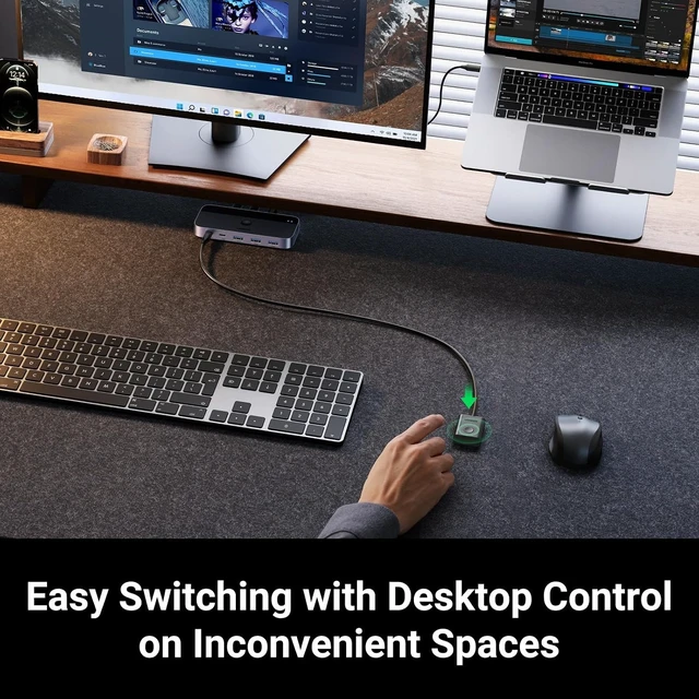 Alt view image 4 of 7 - Vszerda USB 3.0 Switch 2 Computers Sharing USB C & A Devices, 4 Port USB Switcher Sharing Keyboard and Mouse, Printer/Scanner USB Switch Hub for Two Computers with 2 USB3.0 Cables and Controller