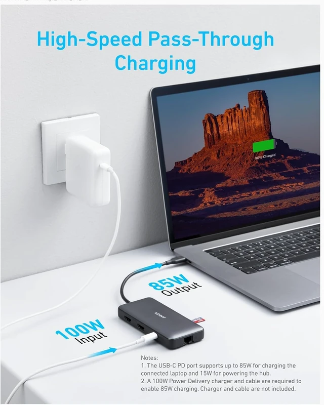 Alt view image 5 of 7 - Laptop Docking Station Dual Monitor 8-in-1 USB C Hub 4K Dual Monitor with 2 HDMI 1 Gbps Ethernet Hub 85W Power Delivery SD Card Reader for MacBook Pro XPS and More (Charger not Included)