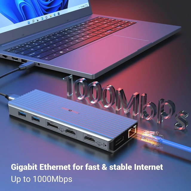 Alt view image 6 of 7 - USB C Docking Station, 15 in 2 USB C Hub, 2 HDMI, 1 VGA, 2 USB C Ports, USB C 3.0 Transfer Rates, 4 USB A Ports, 1 USB C PD Charging Port, Gigabit Ethernet, Audio in/Out, and SD/TF Card Slot