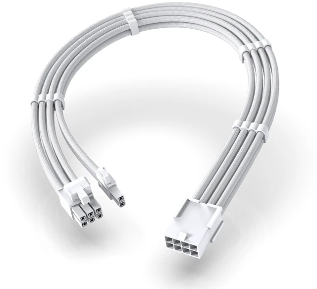 Alt view image 8 of 14 - PCIE 8-Pin Female to 8-Pin (6+2) Male Power Supply Adapter Extension Cable for Graphics Card or PCIE Device 11.8 inch (30 cm)-All White