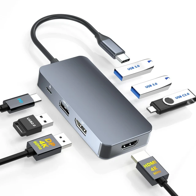 Alt view image 8 of 14 - 4K@60Hz HDMI Display Port USB C Docking Station Dual Monitor for Dell/HP/Mac Laptop, 7 in 1 USB C to HDMI and Displayport Multiport Adapter with USB3.0/USB-C Data/PD, Dual Monitor Docking Station