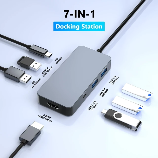 Alt view image 9 of 14 - 4K@60Hz HDMI Display Port USB C Docking Station Dual Monitor for Dell/HP/Mac Laptop, 7 in 1 USB C to HDMI and Displayport Multiport Adapter with USB3.0/USB-C Data/PD, Dual Monitor Docking Station