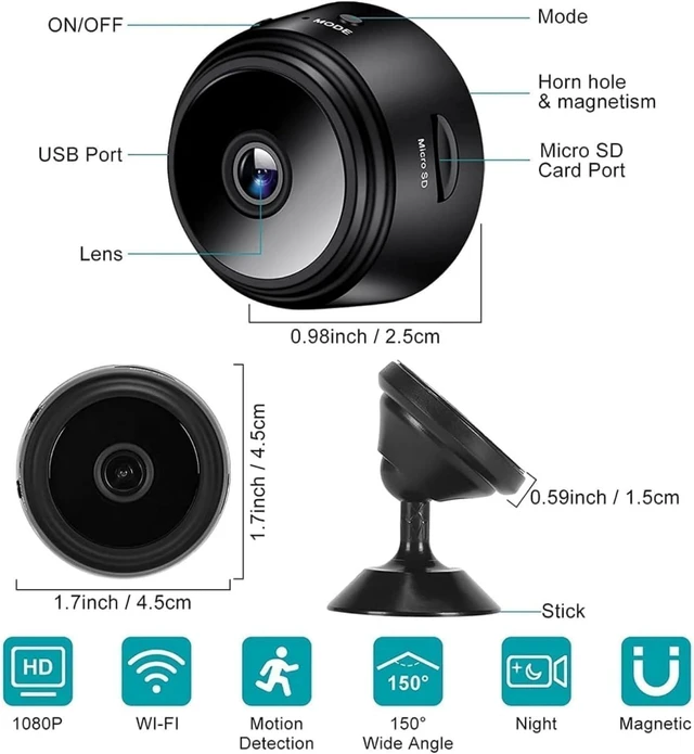 Alt view image 2 of 7 - Suonady-Spy Focus Magnetic Mini Security Camera 3pack Mini Surveillanc Camer WiFi Wireless Small Security Camera for Home Indoor/Outdoor Black