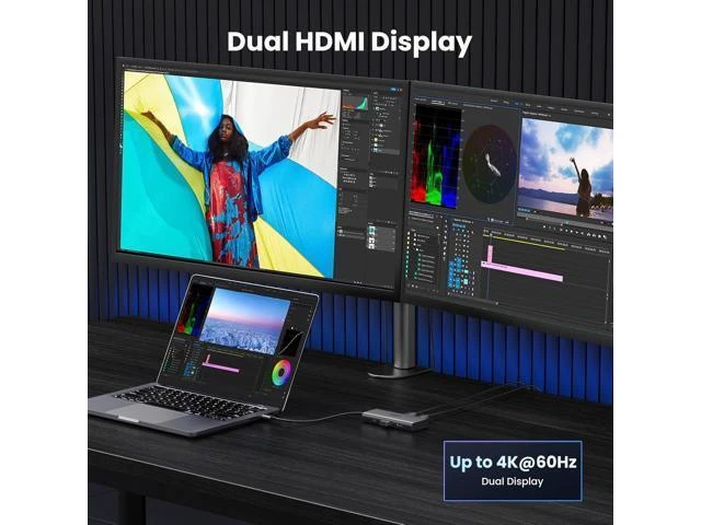 Alt view image 3 of 7 - UGREEN Revodok 206 Docking Station Dual Monitor 6 in 1 USB C Dock Dual HDMI 4K@60Hz Single 8K@30Hz 100W PD 5Gbps USB C and USB A Data Ports USB C Hub for XPS, ThinkPad and More