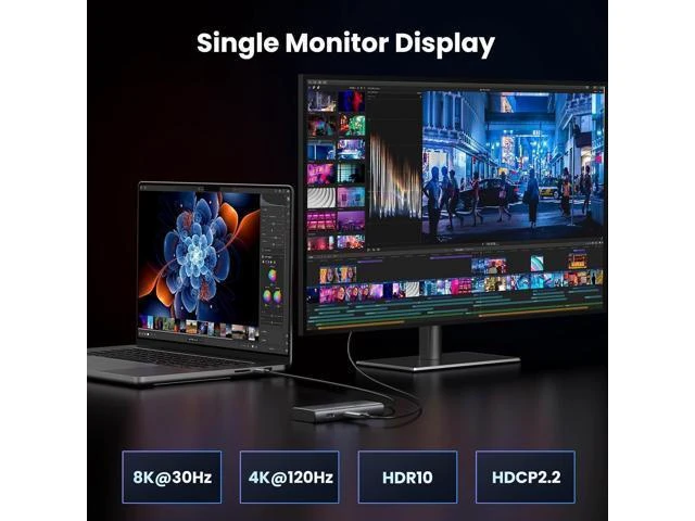 Alt view image 5 of 7 - UGREEN Revodok 206 Docking Station Dual Monitor 6 in 1 USB C Dock Dual HDMI 4K@60Hz Single 8K@30Hz 100W PD 5Gbps USB C and USB A Data Ports USB C Hub for XPS, ThinkPad and More